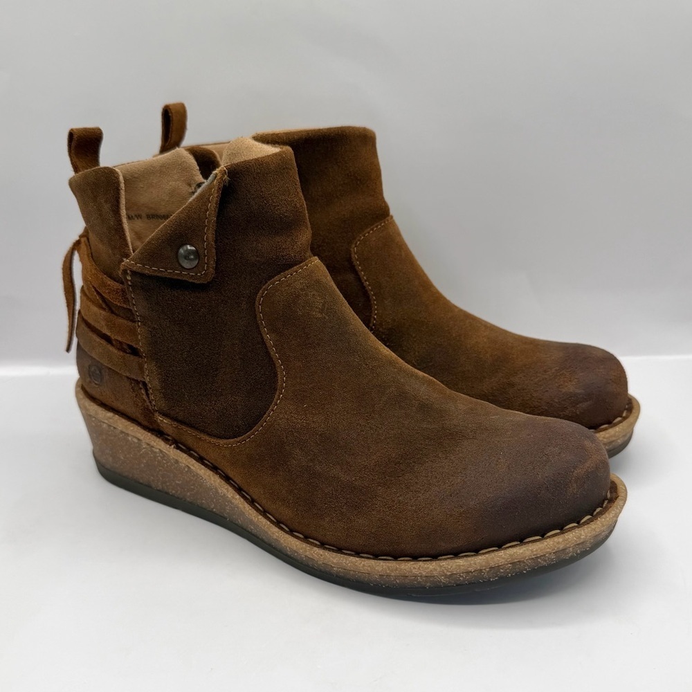 Born Varas Women's Size 9.5 Brown Leather Ankle Boots Side Zipper Comfort